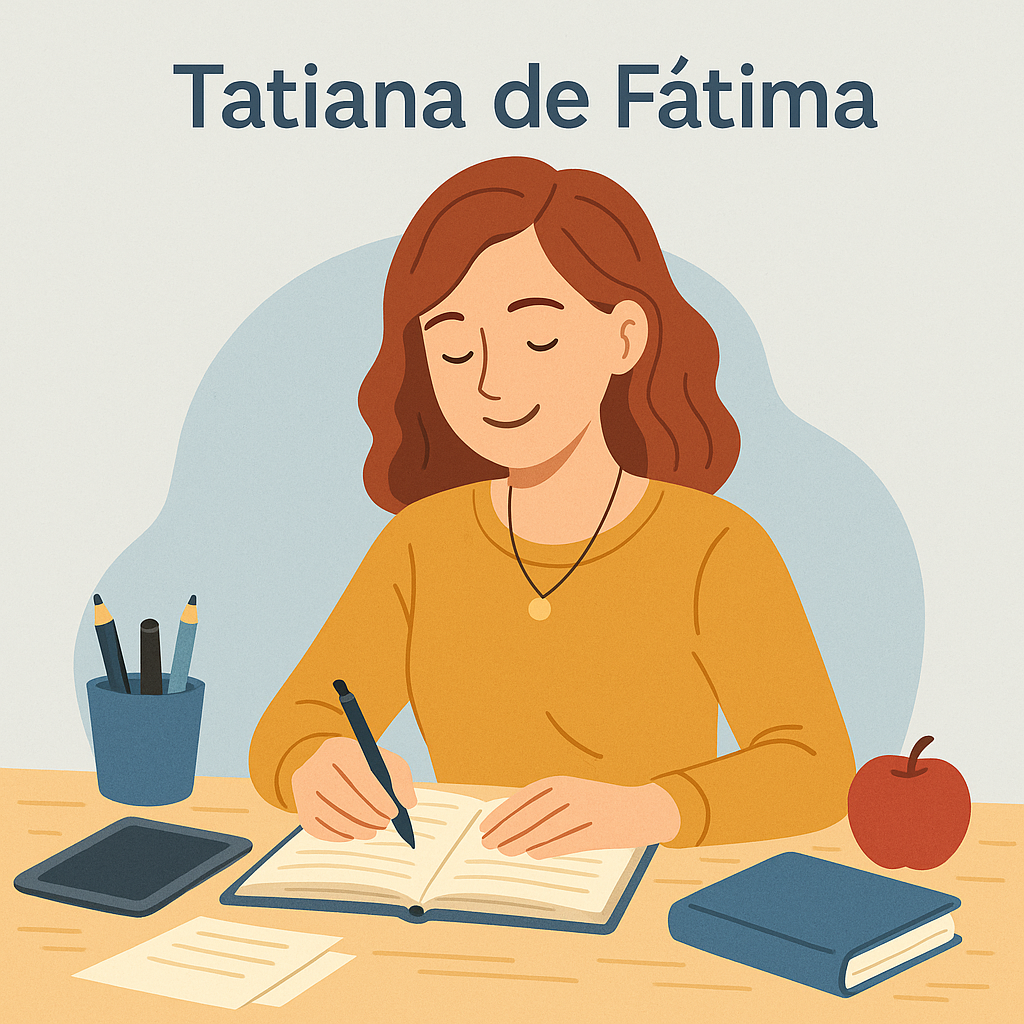quem somos pedagogiando.space - Tatiana de Fátima escrevendo conteúdos autorais para professores